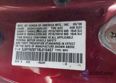 2008 Honda Element Ex из США, поврежденный, VIN 5J6YH28718L015457